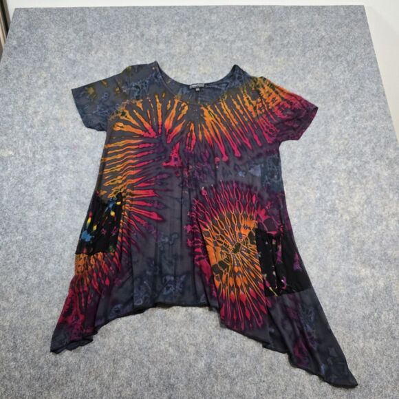 Greater Good Womens Sz L XL Tunic Top Blouse Artsy Boho Hippie Colorful Tie Dye - Picture 3 of 9